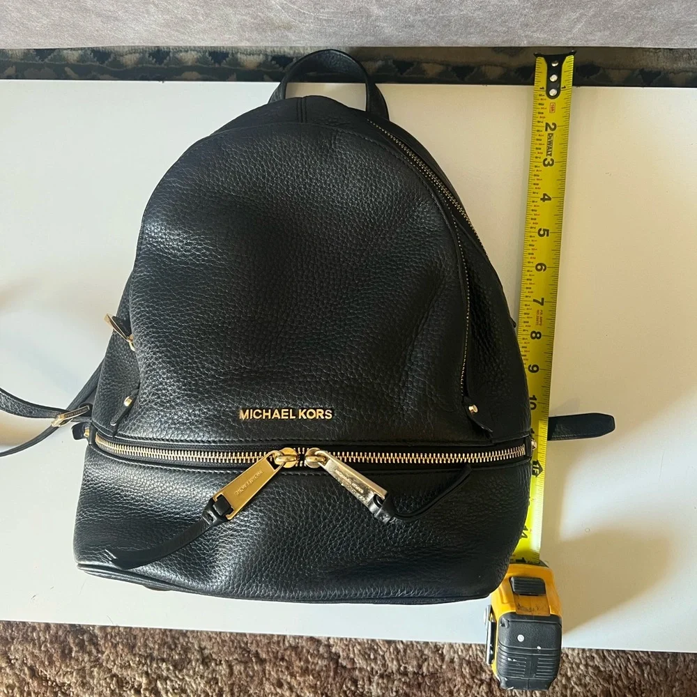 Michael Kors Black Pebbled Leather Small Backpack with Gold Hardware